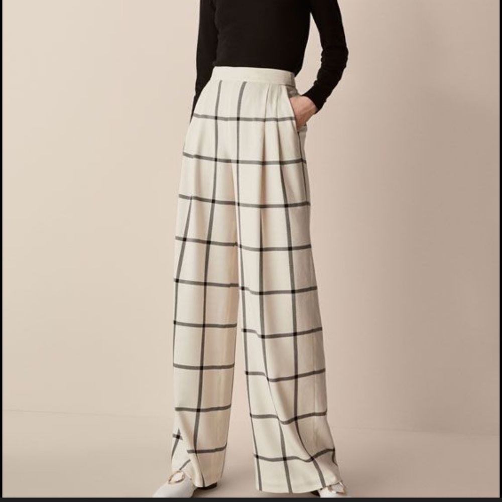 Massimo Dutti Cream Maxi Skirt with Black Windowpane Check